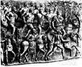 По левую руку от імператора — его личная охрана мз германцев По левую руку от імператора — его личная охрана мз германцев